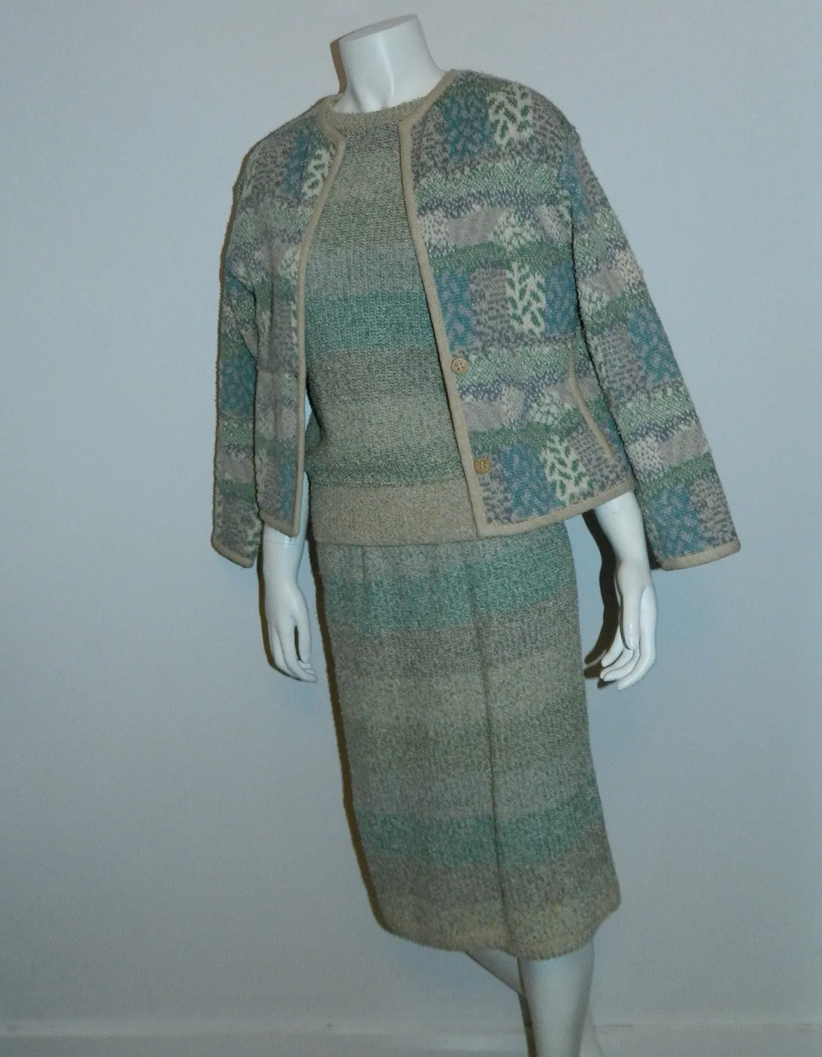 vintage MISSONI knit suit / 1980s pencil skirt sweater cardigan jacket / boucle weave S