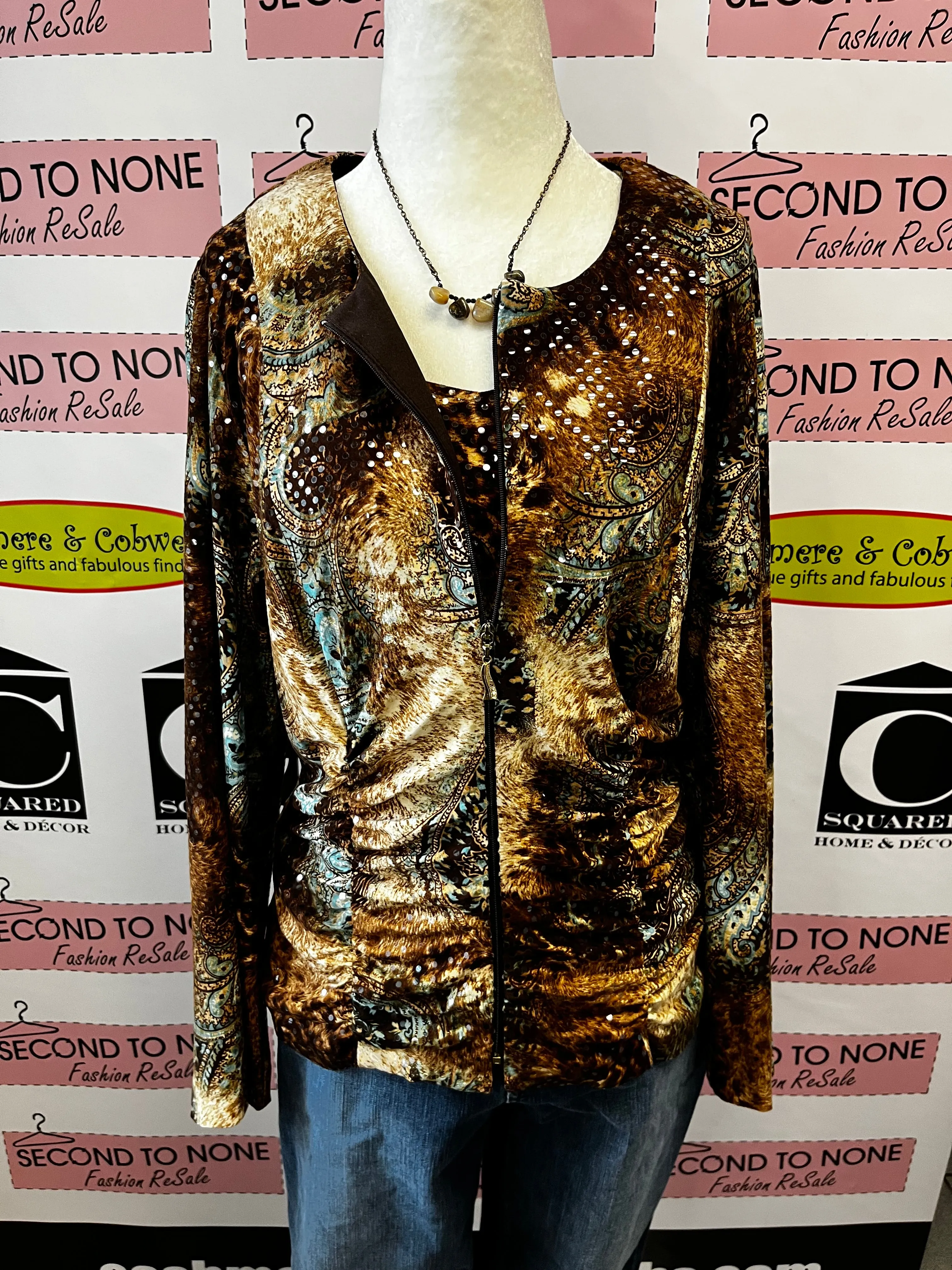 Vintage Paisley Sequin Jacket Set (Size 12)