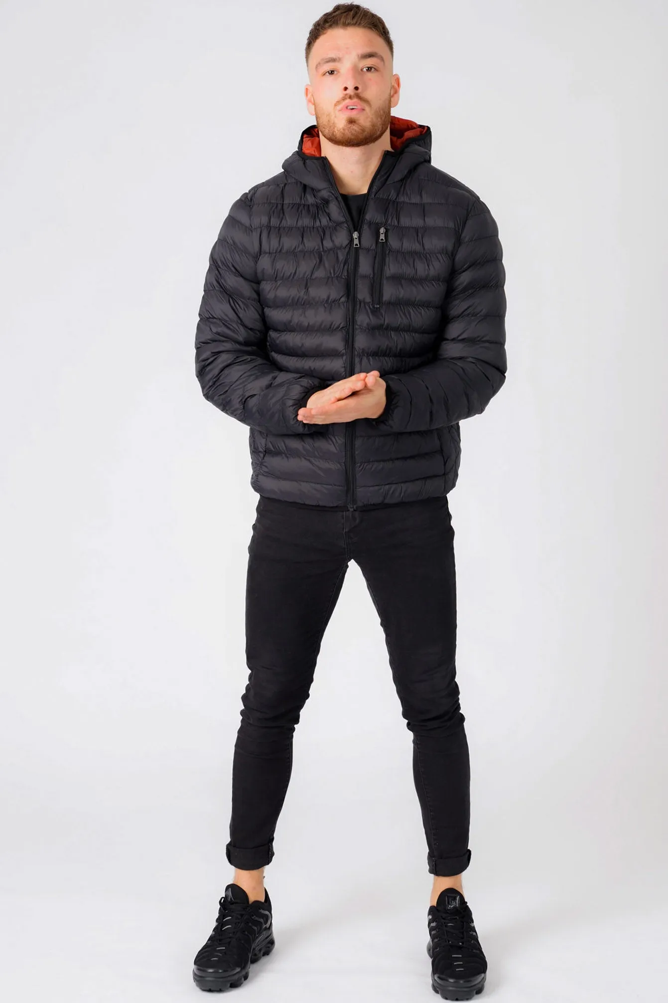 Vizzini Quilted Puffer Jacket with Hood in Jet Black - Tokyo Laundry