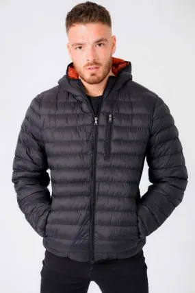 Vizzini Quilted Puffer Jacket with Hood in Jet Black - Tokyo Laundry