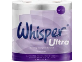 Whisper Ultra Luxury Toilet Roll 3 Ply White Pack of 40