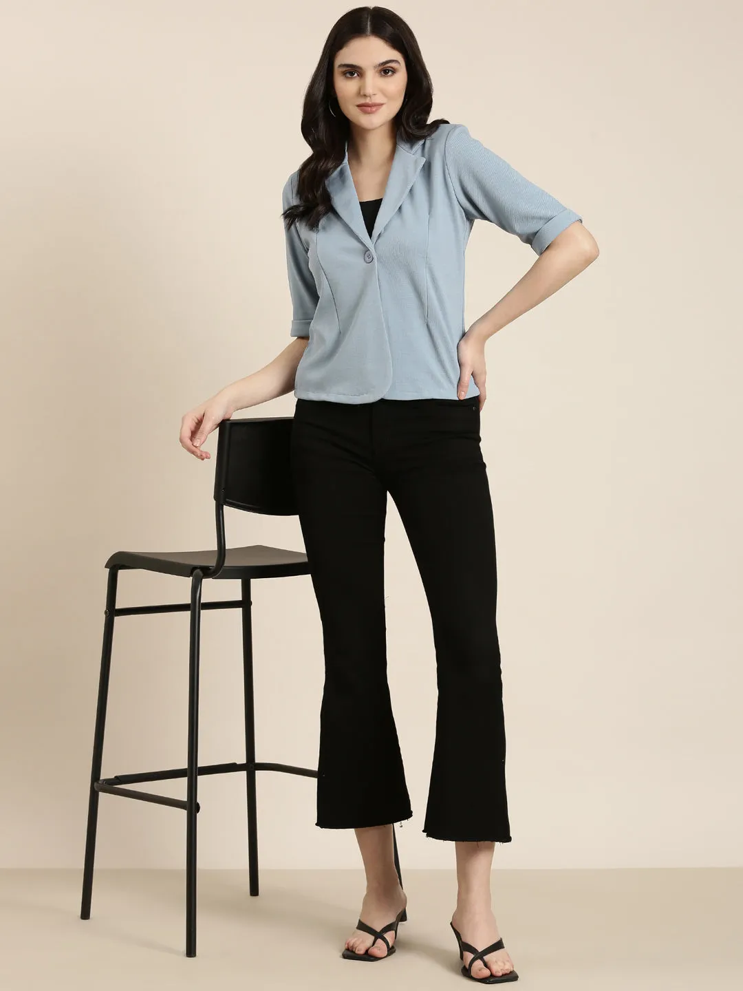 Women Blue Solid Blazer