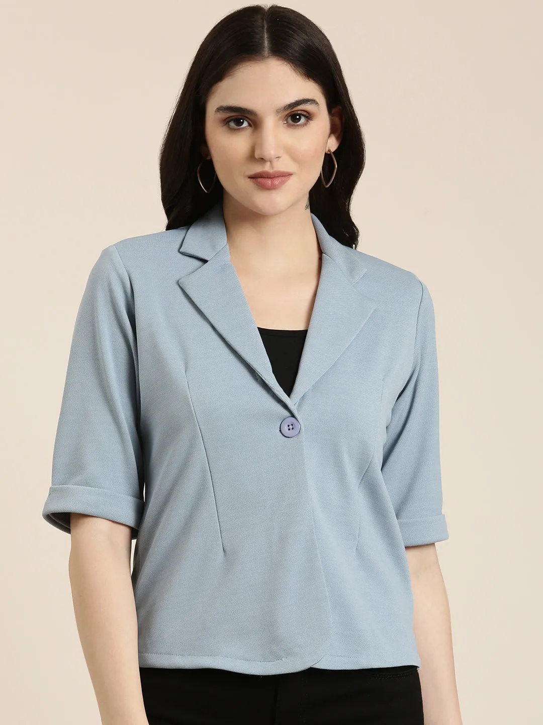 Women Blue Solid Blazer