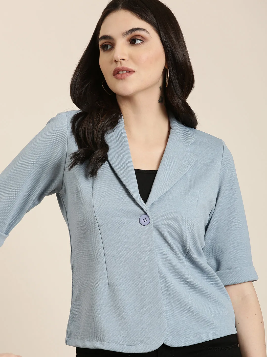 Women Blue Solid Blazer