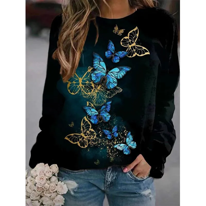 Women cute winter autumn pullover butterfly graphic crewneck sweatshirt