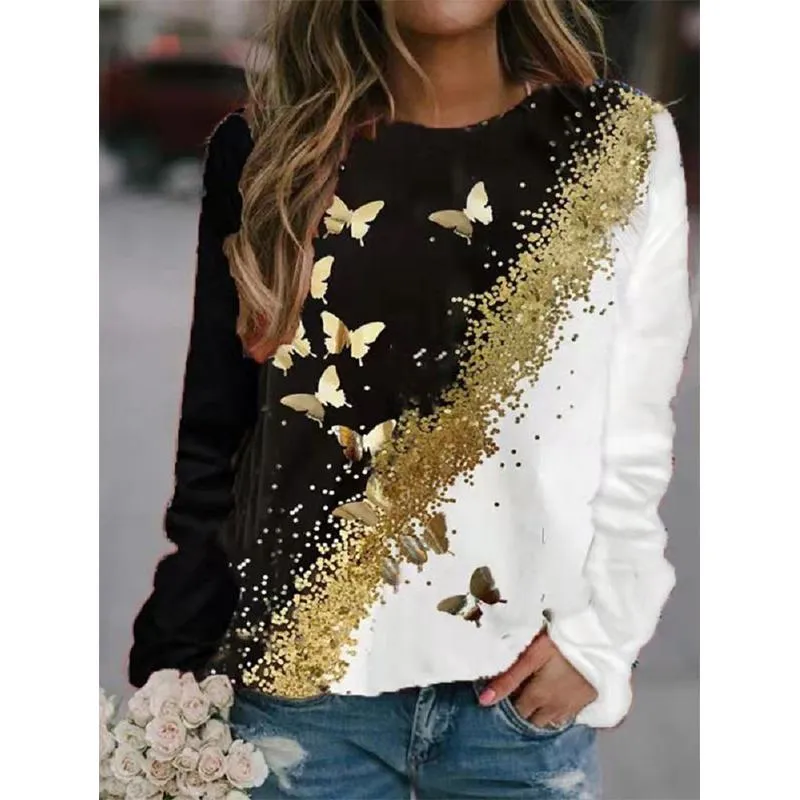 Women cute winter autumn pullover butterfly graphic crewneck sweatshirt