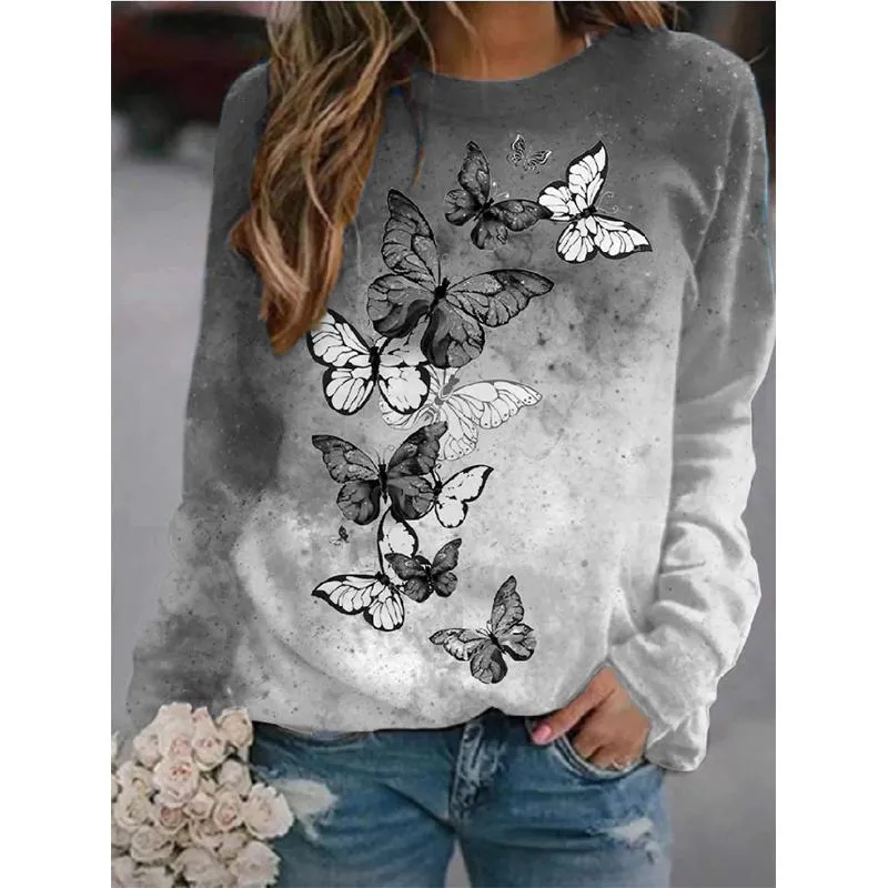 Women cute winter autumn pullover butterfly graphic crewneck sweatshirt