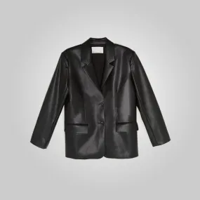 Women's Black Soft Leather Blazer