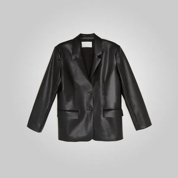 Women's Black Soft Leather Blazer