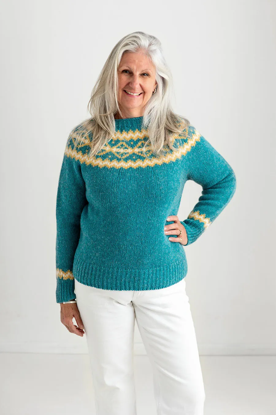 Womens Chunky Finnieston Yoke Fair Isle Jumper - Aqua