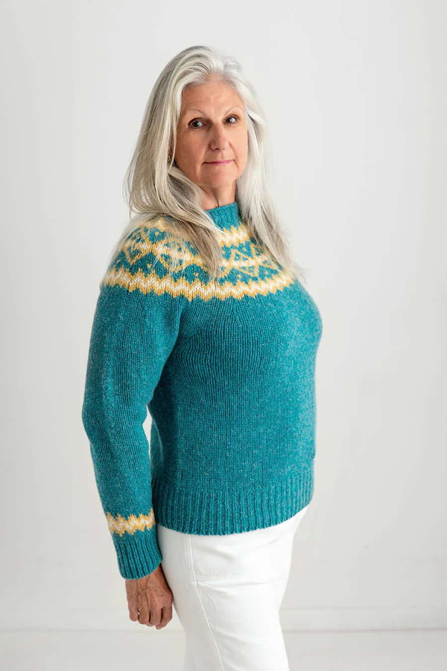 Womens Chunky Finnieston Yoke Fair Isle Jumper - Aqua