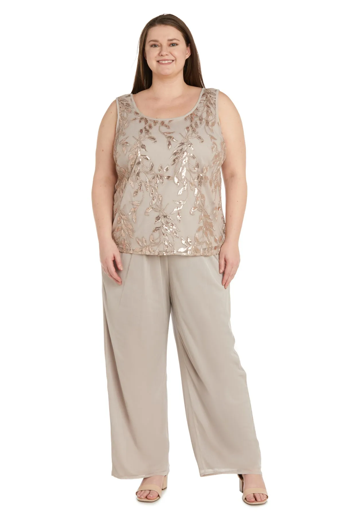 Women's Plus Size Sleeveless Glitter Top Three-Piece Pant Set