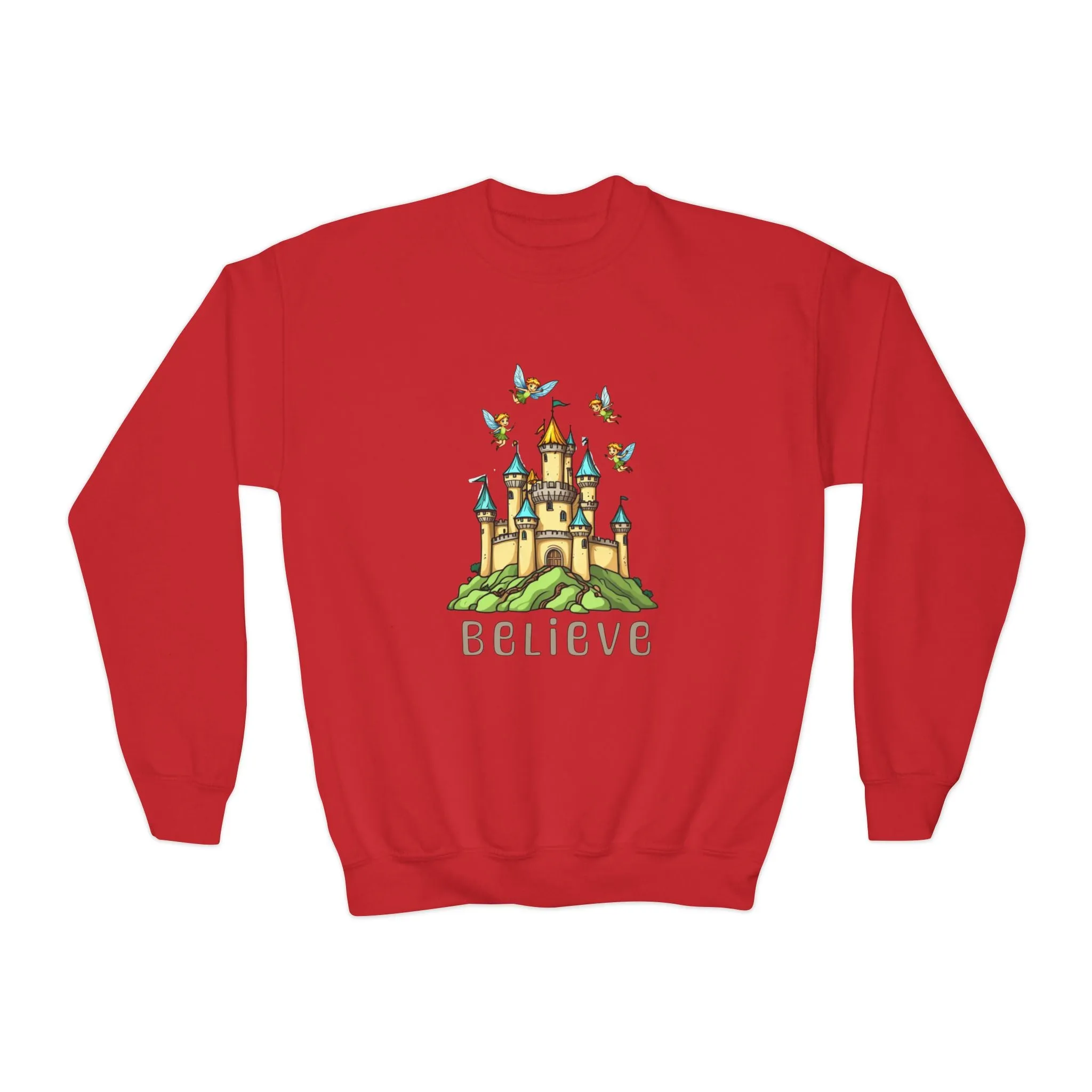 Youth Crewneck Sweatshirt - Fantasy Castle 'BELIEVE' Design