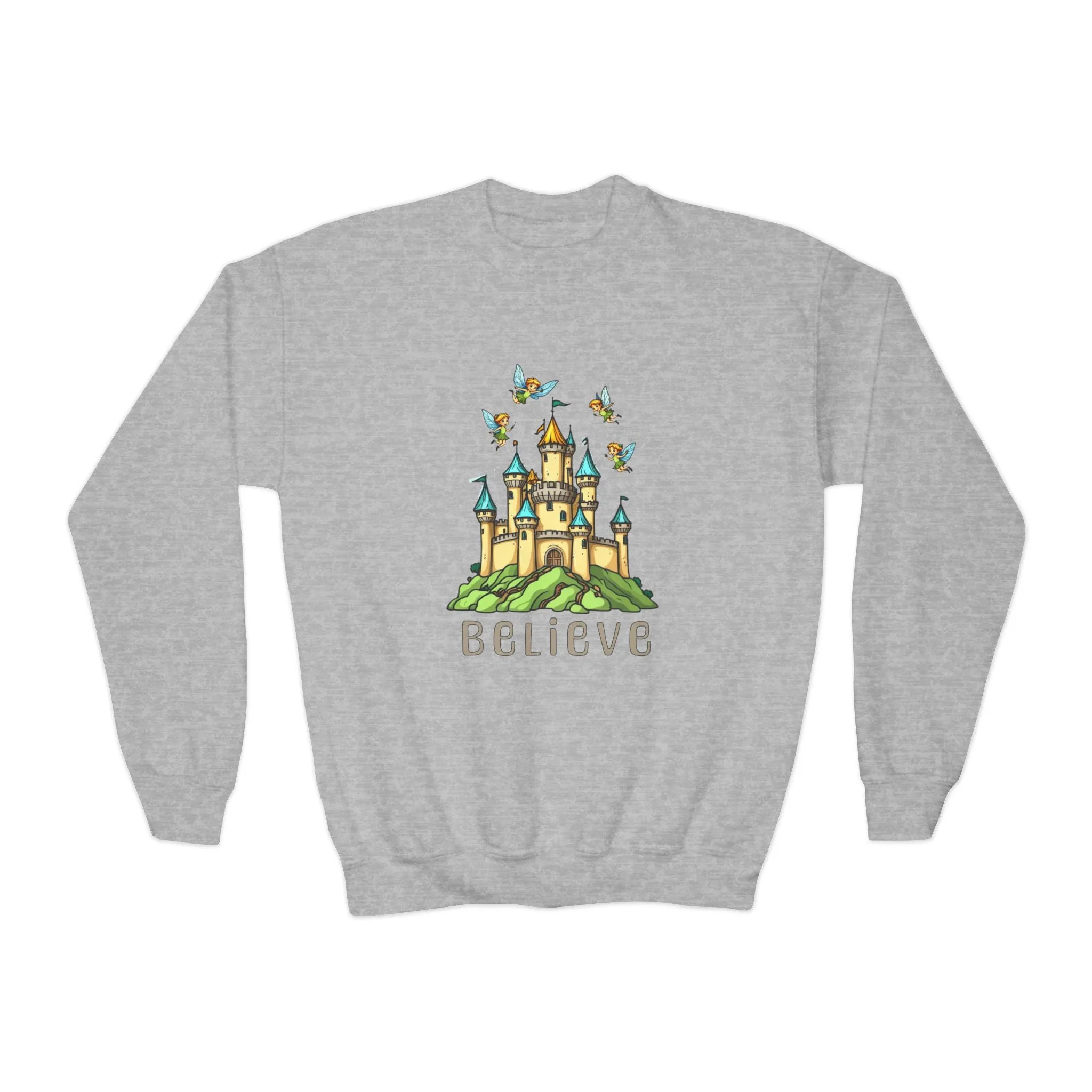 Youth Crewneck Sweatshirt - Fantasy Castle 'BELIEVE' Design