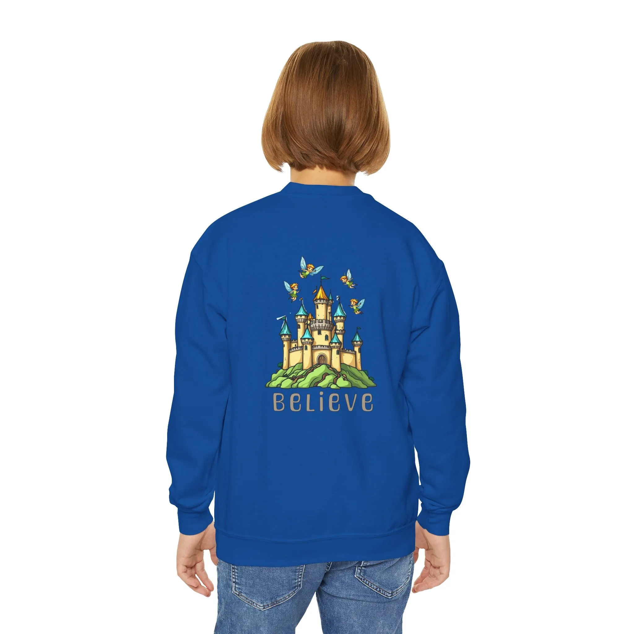 Youth Crewneck Sweatshirt - Fantasy Castle 'BELIEVE' Design