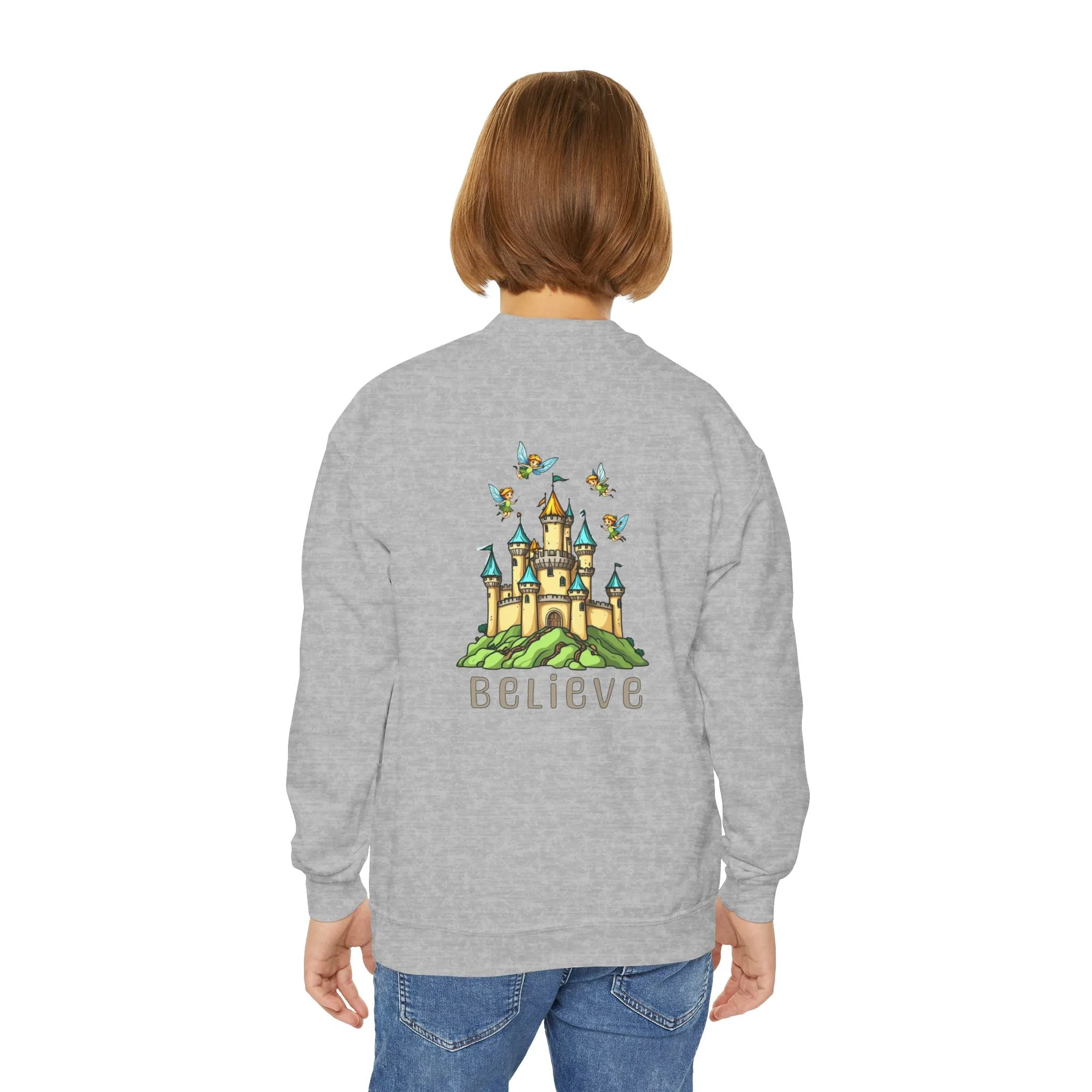 Youth Crewneck Sweatshirt - Fantasy Castle 'BELIEVE' Design