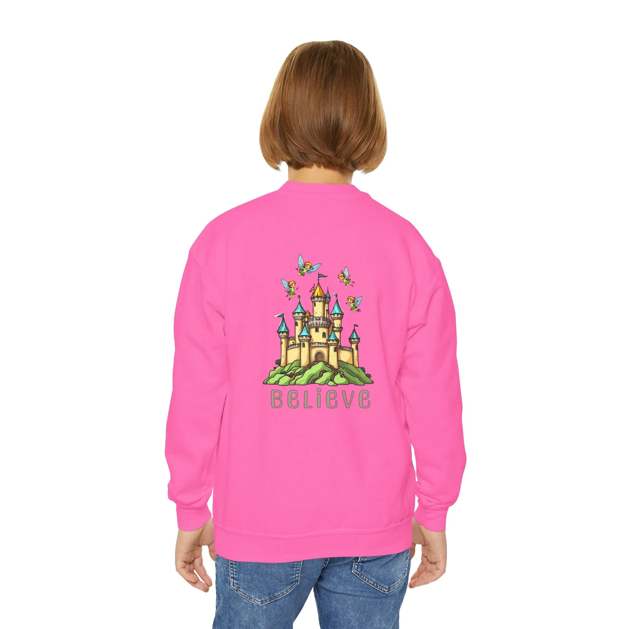 Youth Crewneck Sweatshirt - Fantasy Castle 'BELIEVE' Design