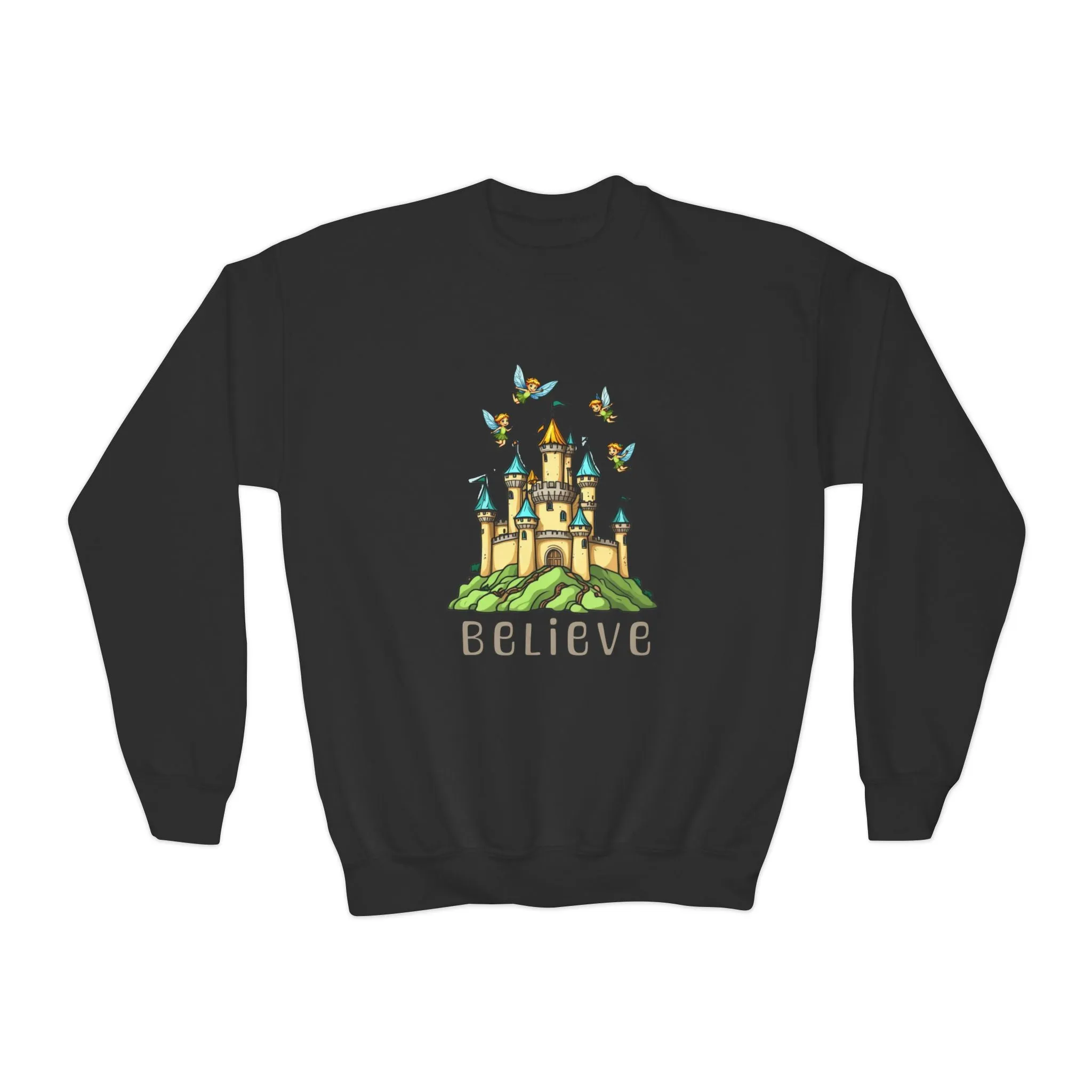 Youth Crewneck Sweatshirt - Fantasy Castle 'BELIEVE' Design