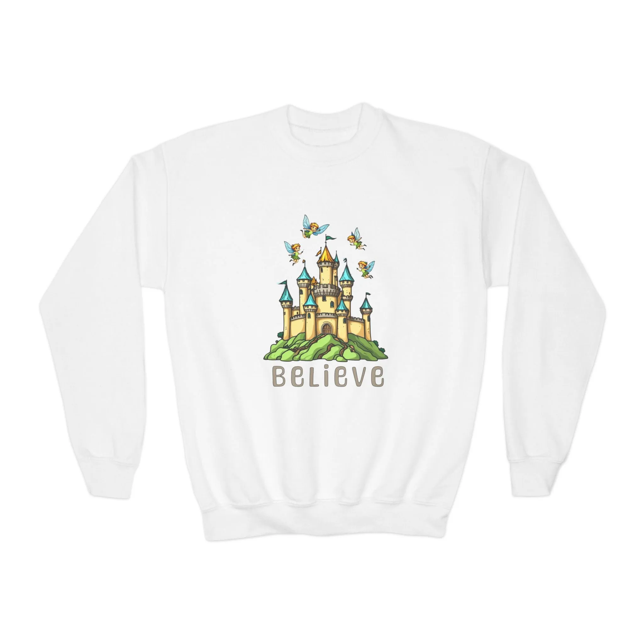 Youth Crewneck Sweatshirt - Fantasy Castle 'BELIEVE' Design