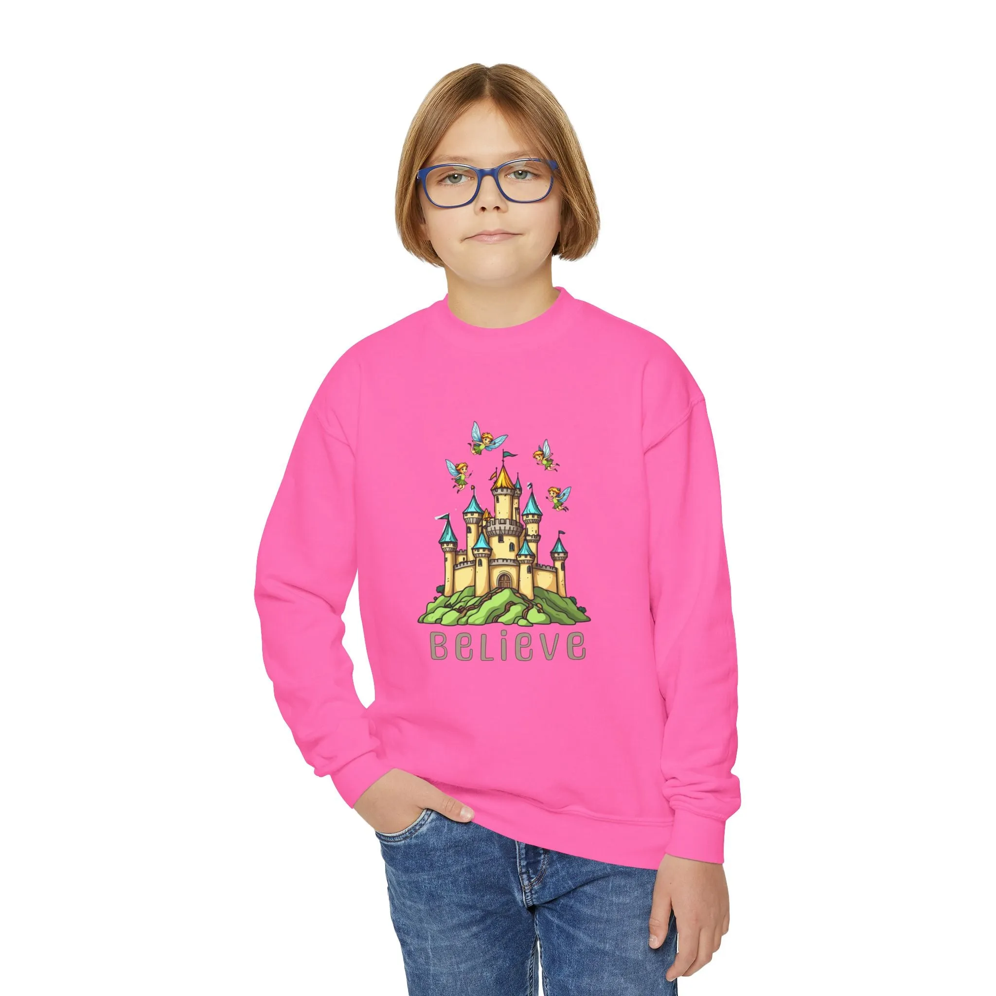 Youth Crewneck Sweatshirt - Fantasy Castle 'BELIEVE' Design