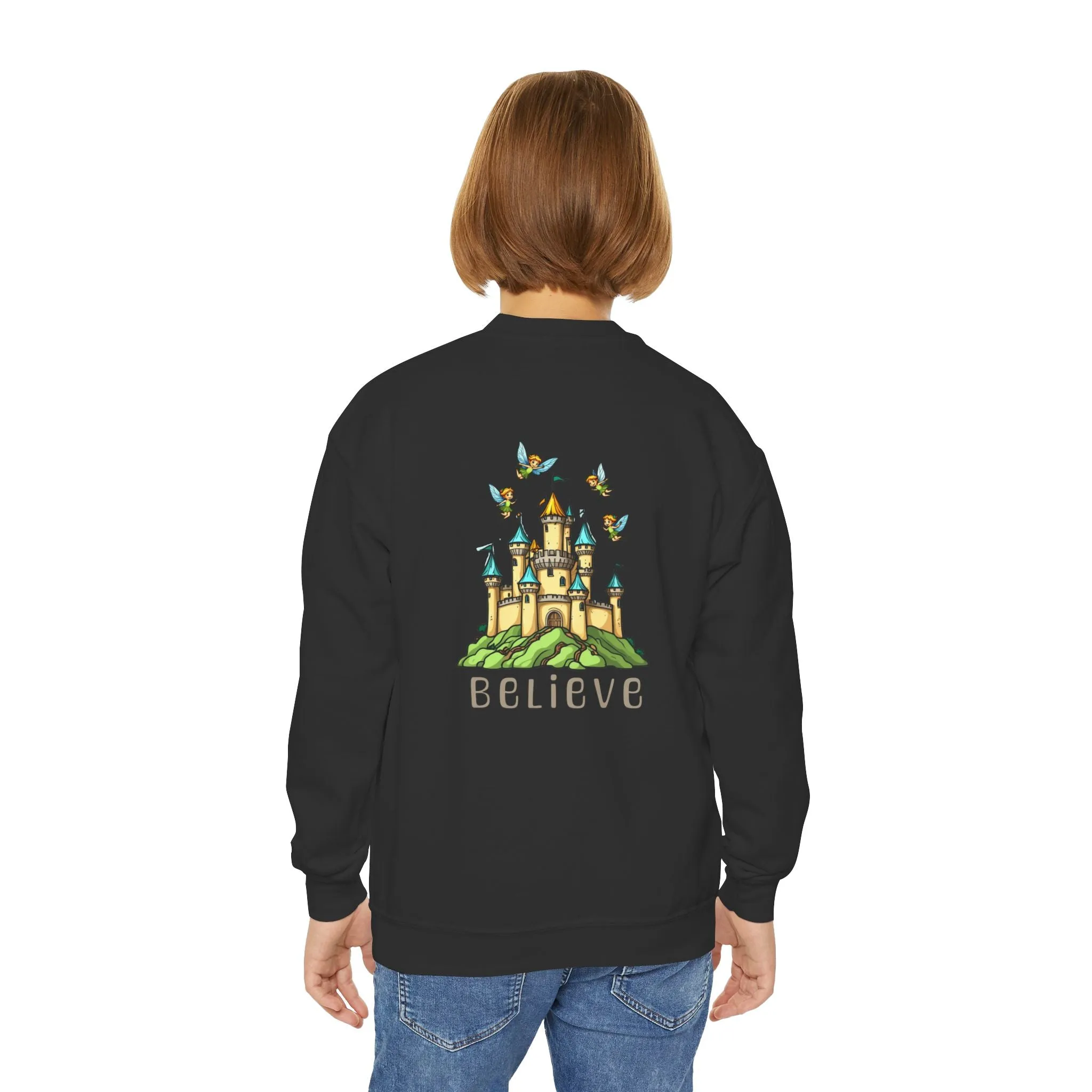 Youth Crewneck Sweatshirt - Fantasy Castle 'BELIEVE' Design