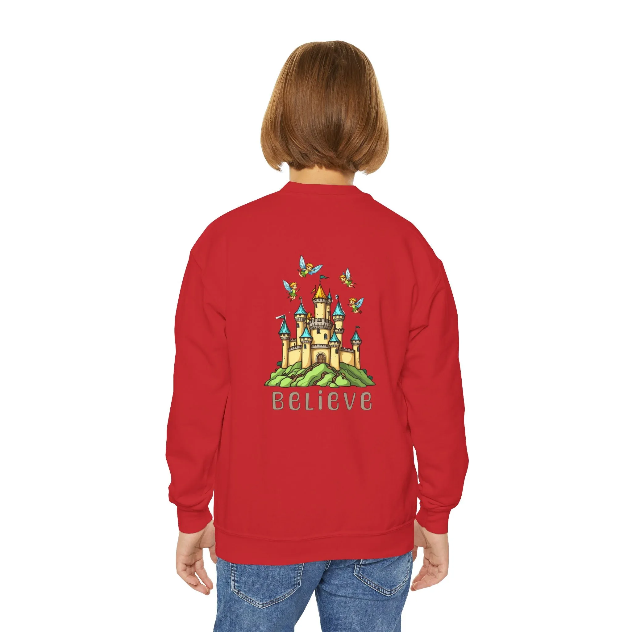 Youth Crewneck Sweatshirt - Fantasy Castle 'BELIEVE' Design