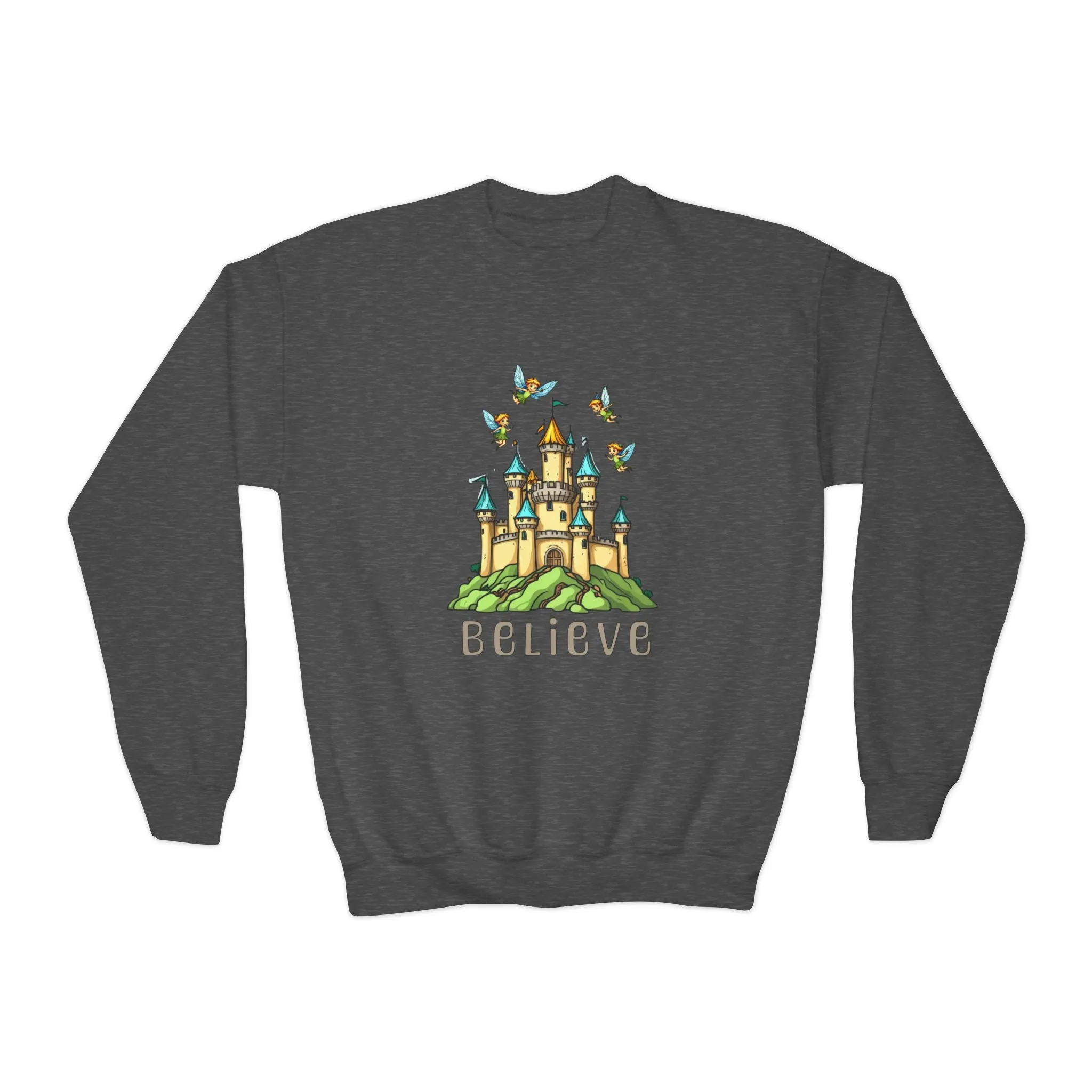 Youth Crewneck Sweatshirt - Fantasy Castle 'BELIEVE' Design