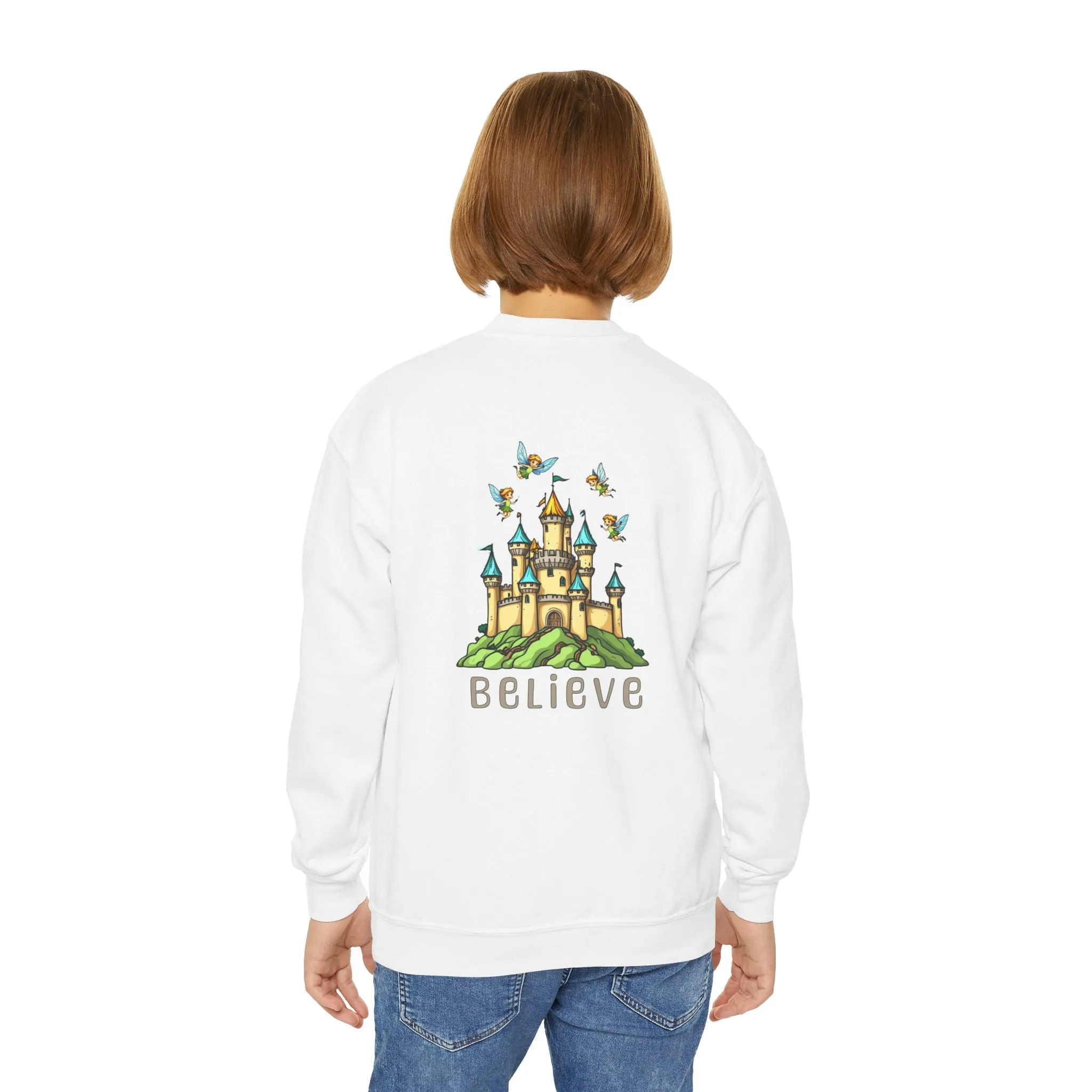 Youth Crewneck Sweatshirt - Fantasy Castle 'BELIEVE' Design