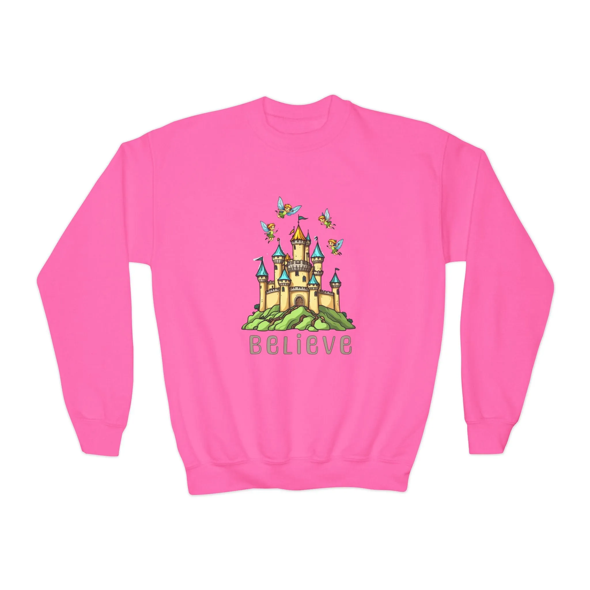 Youth Crewneck Sweatshirt - Fantasy Castle 'BELIEVE' Design