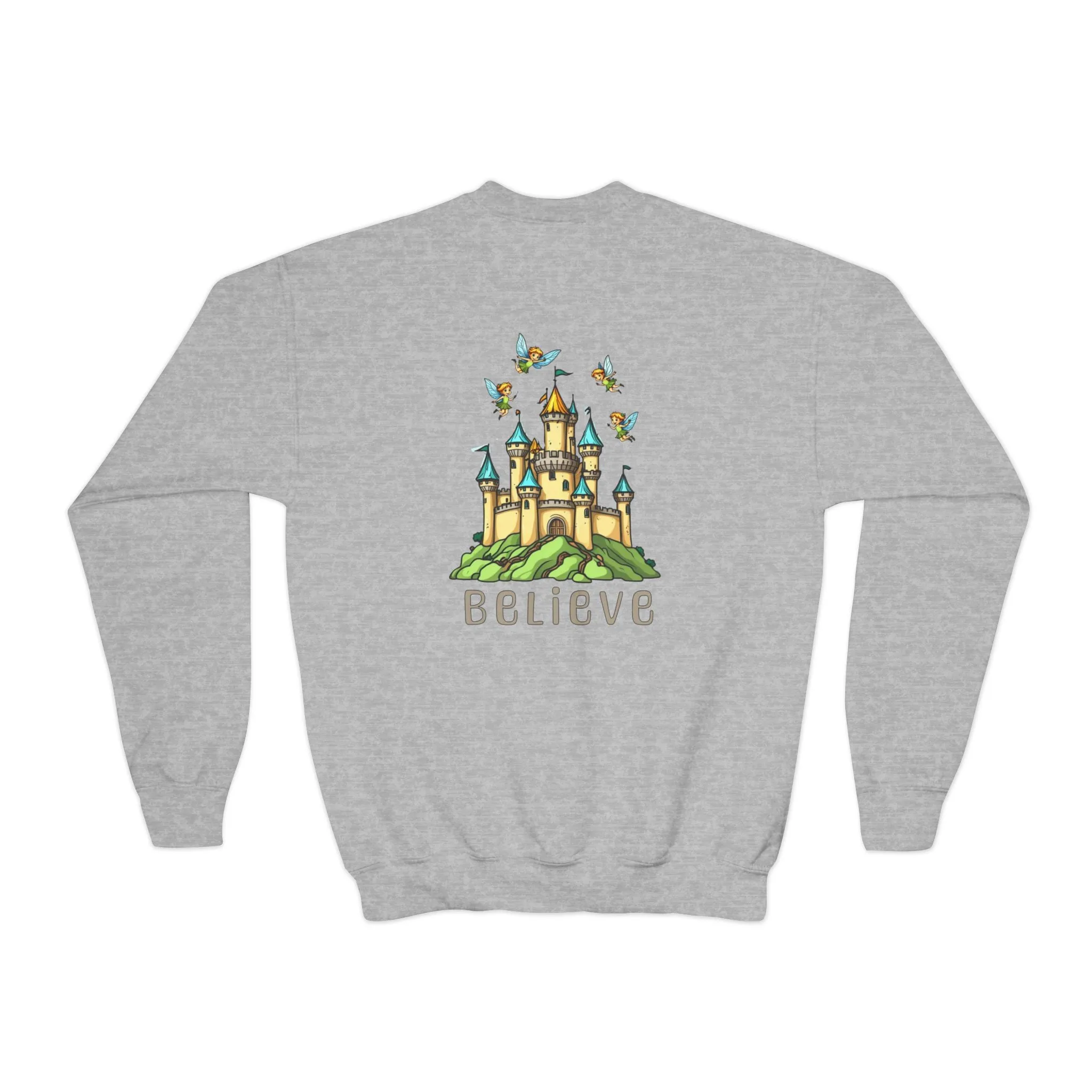 Youth Crewneck Sweatshirt - Fantasy Castle 'BELIEVE' Design