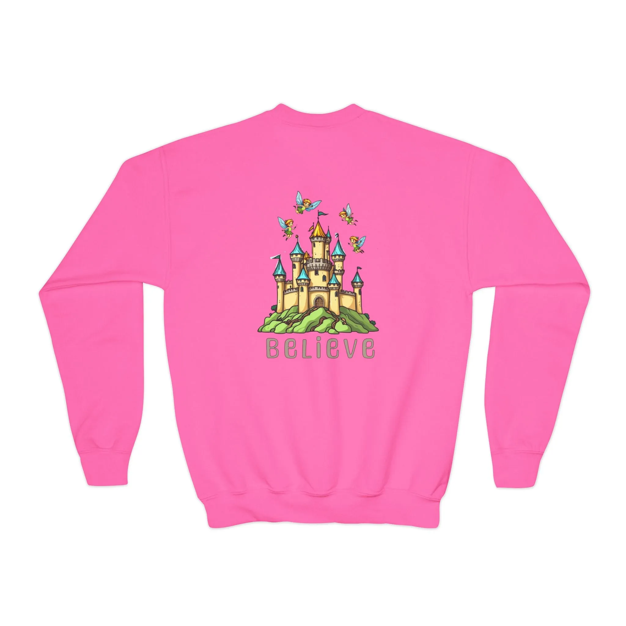 Youth Crewneck Sweatshirt - Fantasy Castle 'BELIEVE' Design