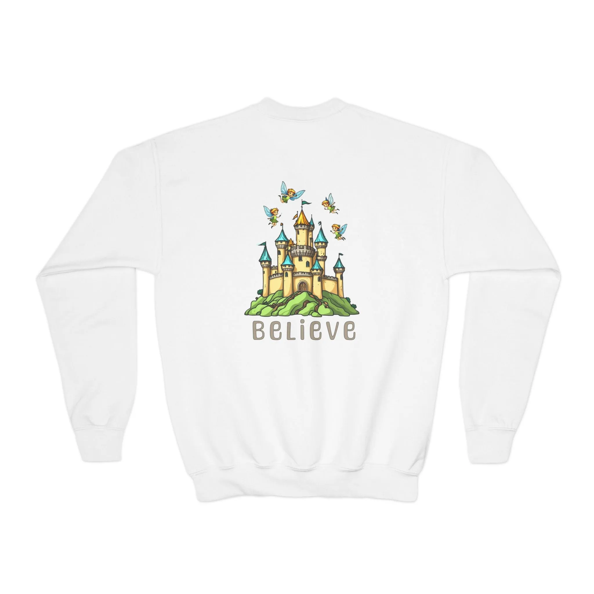 Youth Crewneck Sweatshirt - Fantasy Castle 'BELIEVE' Design