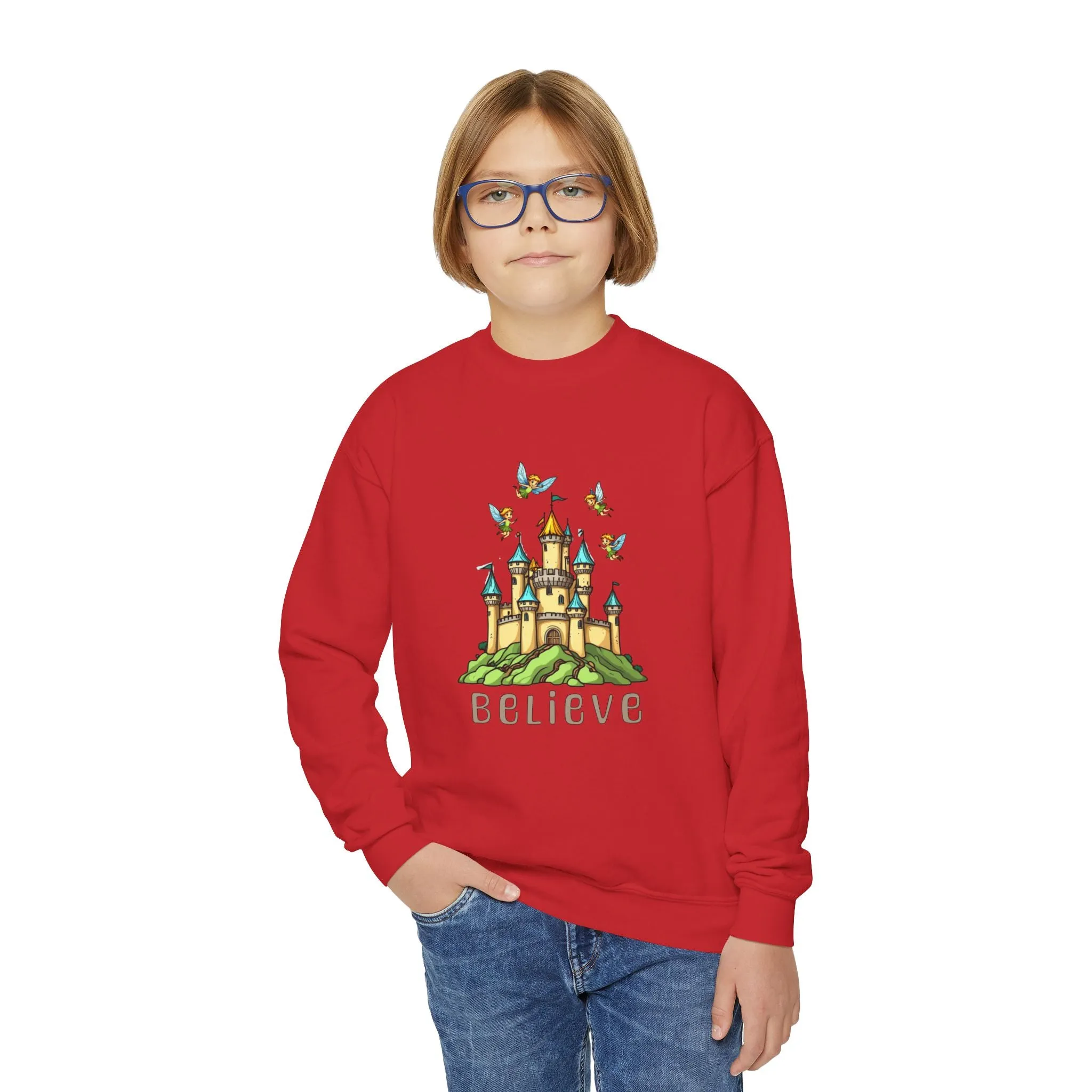 Youth Crewneck Sweatshirt - Fantasy Castle 'BELIEVE' Design